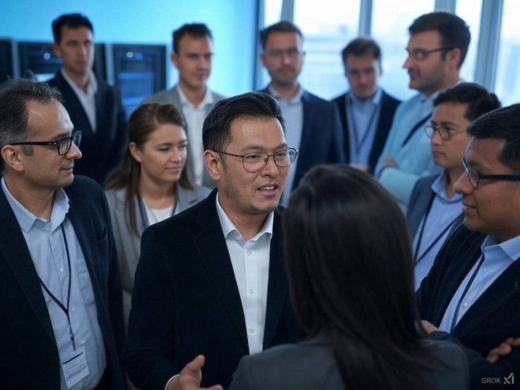 People discussing business services around a table